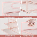 Pink Paper Organizer for Desk with Handle, 6-Tier Metal Mesh File Organizer | Stackable Desktop Organizer for Office Supplies & Stationery Storage