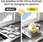 Expandable Over The Sink Dish Drying Rack - Adjustable Stainless Steel Dish Rack for Kitchen Counter or In-Sink, Heavy-Duty Rust-Proof Space Saving Drainer with Utensil Holder (15.5" to 23.2")