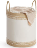 SONGMICS Laundry Hamper, Cotton Rope Laundry Basket with Handles, for Clothing, Living Room, Bedroom, 15.8 Gallons, 16.1 x 16.1 x 18.1 Inches, Cloud White and Camel Brown URLH060K01