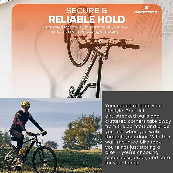 Foldable Bike Rack 2-Pack, Space Saving Vertical Bike Wall Mount with Adjustable 150° Rotating Hanger, Easy Garage, Indoor, or Shed Installation