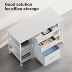 Mobile File Cabinet,Lateral Filing Cabinet with 3 Fabric Drawers,Rolling Printer Stand with 4 Open Storage Shelf for Home Office, White