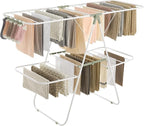 SONGMICS Clothes Drying Rack, Foldable 2-Level Laundry Drying Rack, Free-Standing Laundry Airer, with Height-Adjustable Wings, 33 Drying Rails, Sock Clips, White and Green ULLR053C01V1