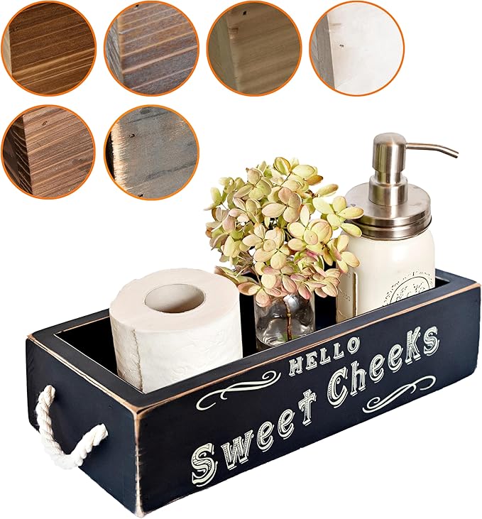 MAINEVENT Hello Sweet Cheeks Bathroom Decor Box, One Box with Design on 2 Sides Farmhouse Bathroom Decor Toilet Organizer