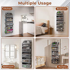 5-Tier Over The Door Storage Organizer with 10 Side Mesh Pockets, 48 lbs Load Capacity, 3 Hooks Design, Door Hanging Organizer with Clear Windows for Bathroom, Bedroom, Nursery, Kitchen-Grey