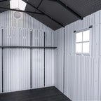 Lifetime Outdoor Storage Shed, 8x10 Ft, Gray, Resin Tool Shed with Lockable Doors and Steel-Reinforced Walls