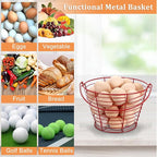 3 PCS 8" Red Round Wire Egg Baskets for Fresh Egg With Handle, Small Metal Collecting Basket for Gathering Fresh Eggs, Chicken and Duck Eggs Hunting Basket Egg-Holder Countertop
