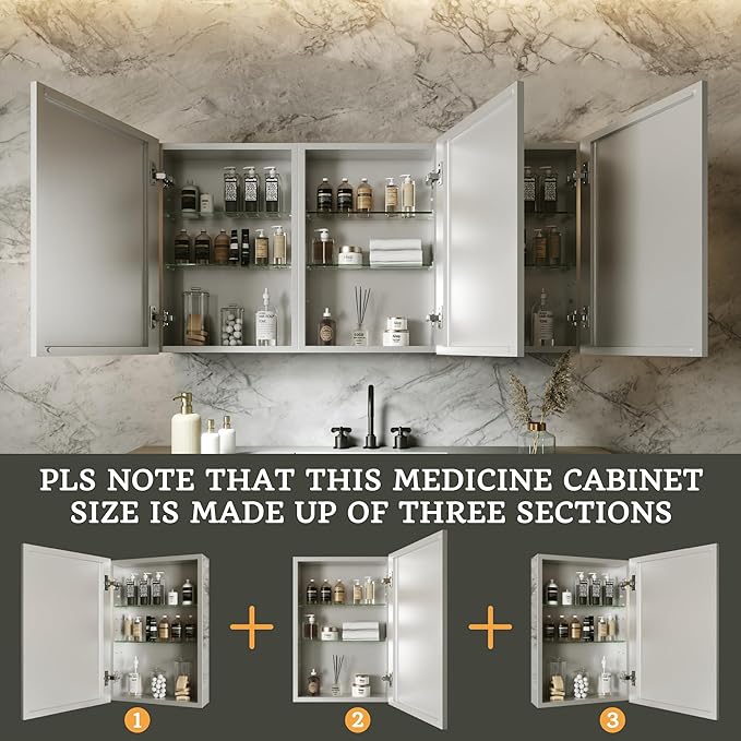 48x24 Bathroom Medicine Cabinet with Mirror,Aluminum Alloy Frame with Mirror Side Panels,Surface Medicine Cabinet with Adjustable Shelves,Assembly Required