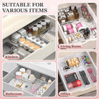 DILIBRA 16 Pcs Clear Extendable Drawer Organizer, Adjustable Drawer Storage 3-Size Desk Drawer Organizer, Plastic Non-Slip Storage Bins for Makeup, Cosmetic, Jewelries, Utensils, Stationery, Dressers