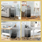 COSTWAY 10-Drawer Rolling Storage Cart, Utility Mobile Trolley with Removable Drawers & Universal Casters & 2 Brakes, Versatile Flexible Drawer Organizer Cart for Home, Office, Mixed Black