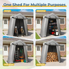 6 x 6 FT Carport, Portable Shed w/220G Heavy Duty Waterproof PE Tarp, Roll-up Zipper Door & Vent, Weather-Resistant Storage Shed for Motorcycle, Bike and Tools, Gray