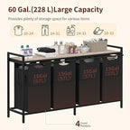 Heybly Laundry Hampers, 4 × 15Gal (228 L) Laundry Basket with Large Desktop Sorter for Laundry Room organization, Bathroom and Dorm Laundry Bags on Storage Shelf, Greige HLH004SG