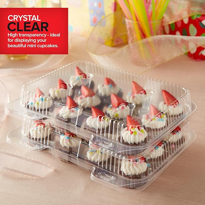 Stock Your Home Mini Disposable Plastic Cupcake Containers (240 Pack) 12 - Count Tray Compartment, Small or Mini Cupcakes Box/Holder/Carrier with Clear Connected Dome Lid, BPA Free