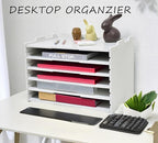 7 Tier Adjustable Shelves Office Desk Organizer,Wooden Desk File Organizer, Letter Tray, Document Letter Mail Tray Sorter, White/Black (White-7tray(with 6 Adjustable Shelves))