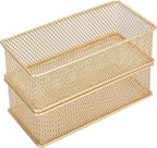 Annova Mesh Stackable Drawer Cabinet and Shelf Organizer Bins Storage Basket School Office Supply Holder Tray- Set of 2 (Gold, 3x6x2 Inch)