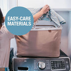 CleverMade Collapsible Laundry Basket LUXE 2 Pack – 60L (16 Gal) Foldable Cotton Blend Clothes Hamper with Vegan Leather Accents, Reinforced Handles, Space Saving Laundry Bin Holds 55 lbs - Mocha
