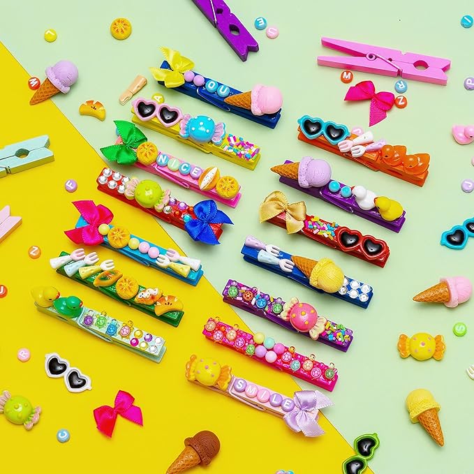 100 Set Cheer Pins Spirit Clips, 100 Wooden Colored Clothes Pins 170 Resin Animals Ducks Bows Accessories and Stickers Pen 300 Beads Pearls for Cheerleading Backpacks Cheer Gifts Bulk