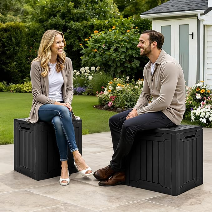 YITAHOME 31 Gallon Deck Boxes Set of 2, Lockable Outdoor Storage Bins for Patio Cushions, Garden Tools, Weather-Resistant Resin Storage Solution, Black
