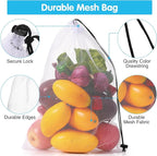 Frienda 20 Pcs Mesh Bags for Toys Storage 3 Sizes Reusable Produce Bags with Drawstring for Beach Bath Pool Toy Organizer, Fruits Vegetable Grocery Playroom Storage(Black, Gray, Blue)