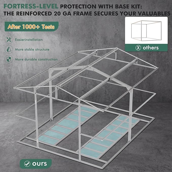 WACASA 10x12 FT Metal Shed with Base Frame Floor Kit | Heavy-Duty Military-Grade 20-Gauge Reinforced Frame with Powder Coating | 50 PSF Snow Load & 120 MPH Wind Rated | Skylight Tiny House Building