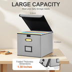 Collapsible File Box with Lid & Plastic Slide - Hanging Document Organizer for Office/Home, 14.96x12.6x10.83 Inch,Decorative Home File Bin,Light Grey, 1 Pack (No Folders Included)