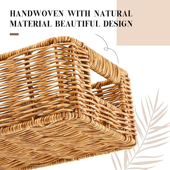 2 Pcs Toilet Paper Basket for Back of Toilet Wicker Anti-Vine Basket Topper and Vanity Tray Set with Built-in Handles for Paper Hand Towel, Bathroom, Home, Spa(Dark Brown)