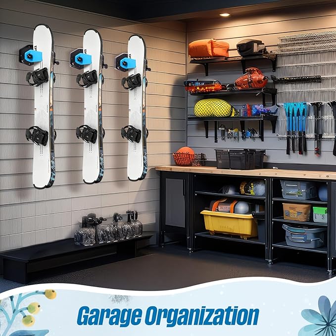 Soulchen 2 Pcs Ski & Snowboard Wall Rack for Garage, Ski Storage Rack, Snowboard Storage, Winter Gear Organizer for Garage, Winter Gear Organizer(Black Blue)