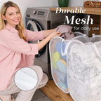 Handy Laundry Mesh Popup Hamper - Two Compartments, Collapsible for Storage and Easy to Open. Folding Pop-Up Clothes are Great for The Kids Room, College Dorm or Travel. (White)