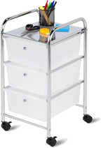 Honey-Can-Do 3-Drawer Plastic Storage Cart on Wheels,Silver