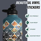 National Parks Water Bottle – 64 oz Insulated Stainless Steel Bottle with 63 Hand-Drawn Park Stickers, Carrier Bag, Strap & Gift Box – BPA-Free – Ideal for Hiking, Camping & Travel