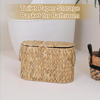 efluky Toilet Paper Storage Basket, Water Hyacinth Slim Toilet Paper Holder with Lid- Holds Up to 9 Mega Rolls, Home Bathroom Decor Organizer