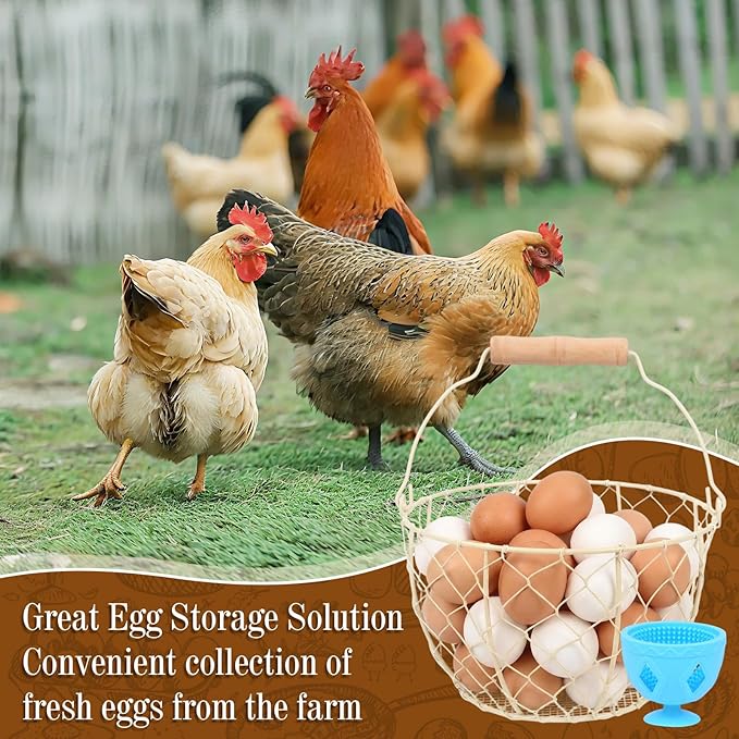 2 Pcs Egg Basket With Handle,Wire Egg Basket for Gathering Fresh Eggs, Round Egg Collecting Basket for Farm,Vintage Style Chicken and Duck Eggs Basket Egg Countertop Storage Container Holder ﻿(White)