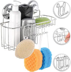 HASKO Suction Cup Shower Caddy Basket for Shampoo, Shower Suction Shelf Organizer, Basket with Soap Holder and Hooks, Stainless Steel Shampoo Holder for Bathroom Storage, Chrome