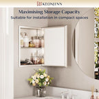 Keonjinn Small Medicine Cabinet Mirror 14" x 18", Assembly Needed, Brushed Nickel Medicine Cabinet with Mirror, Beveled Framed, Stepless Adjustable Shelf, One Shelf Only, Wall-Mounted or Recessed