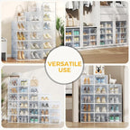 NEWBULIG 15 Pack Clear Shoe Storage Boxes, Shoe Organizer for Closet with Lid, Durable PE Transparent Shoe Containers Ideal for Sneakers, Heels & Boots, White