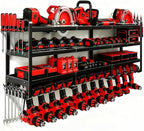 50" W Large Power Tool Organizer Wall Mount, Load 600lbs, 4 Layer Heavy Duty 12 Cordless Drills Holder, Battery Tool Storage Rack for Workbench, Workbench,Garage,Shed