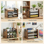 Desk Organizer - 3 Tier Wood & Metal Mesh Desktop Organizer for Office, Home, School, Workspace, Office Desk Organzier for Papers, Mail, Notebooks, Stationery