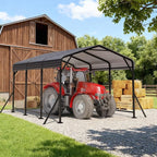 EROMMY 10' x 15' Heavy Duty Metal Carport with Galvanized Steel Roof & Base for All-Weather Protection, Outdoor Carport Garage, Versatile for Car, Boat, Tractor, and Party Use, Dark Gray