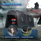 ADVANCE OUTDOOR 7x12 ft Shelter Storage Shed Steel Metal Round Peak Roof Portable Garage Carport for Motorcycle, Boat, or Garden Tools with 2 Roll up Doors & Vents, Gray