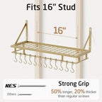 KES 30-Inch Gold Pot Rack, Wall Mounted Hanging Pot and Pan Organizer with 12 Sturdy Hooks, Elegant Modern Kitchen Wall Hanger Shelves, KUR215S75A-GD