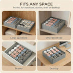 Gray 24 Grid 3 Pack Foldable Underwear Sock Storage Organizer, Non-Woven Fabric Closet Drawer Divider Bins for Socks, Ties, Baby Clothes, Dresser & Wardrobe Organization Boxes (Grey 3 Pack)