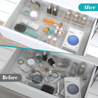 28 PCS Clear Plastic Drawer Organizers Set, 4 Size Desk Drawer Organizer Trays for Makeup, Jewelry, Kitchen Utensils, Gadgets and Office Accessories