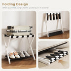 Fully Assembled Luggage Rack, 26.77" Folding Suitcase Stand with Storage Shelf, Bamboo Luggage Stand for Guest Room, Bedroon and Hotel, Holds up to 165 lb, Fit Most Luggage Size, 1 Pack, White