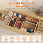 Lifewit 5" High 6 Pack Bamboo Drawer Dividers 33-42cm/13-16.5" Adjustable Wooden Drawer Organizer for Clothes/Utensils, Expandable Drawer Separator for Dresser/Kitchen/Bedroom/Office Organization