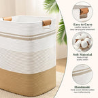 Laundry Hamper, 75L Tall Laundry Basket with Leather Handles, Rectangle Large Clothes Hamper for Organizing, Cotton Woven Laundry Baskets Storage Hampers for Bedroom, Nursery, Living Room