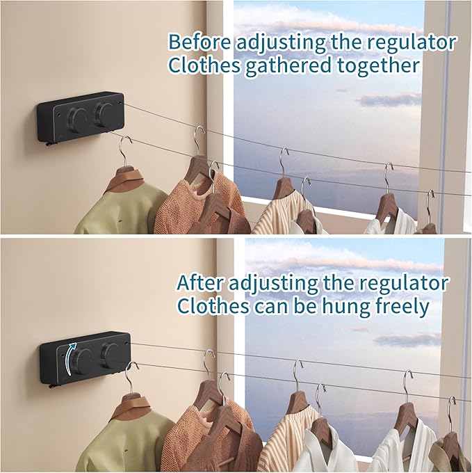 JOOM Retractable Clothesline Indoor Outdoor Clothes Line - Heavy Duty Clothes Drying Laundry Line - Wall Mounted Drying Rack - Air Dry Clothing Lock to Prevent Sagging (Two line,Black)