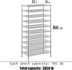 24" Deep x 42" Wide x 86" Height Wire Shelving Kit | 10-Tier | NSF Commercial Storage Rack Unit