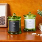 Qtip Holder & Cotton Pad Dispenser, Bathroom Organizer and Storage Canisters, 16oz Glass Apothecary Jars for Kitchen, Restroom - Home Decor Accessories, Room Decor Aesthetic (2 Pack, Green)