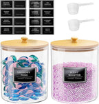 2 Pack Glass Laundry Pods Container, Clear Laundry Room Organization Containers with Lids & Labels, Powder Laundry Detergent Container for Scent Booster, Powder