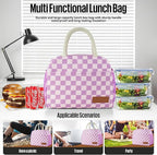Lunch Bag Women/Men Lunch Box Women/Men (Purple+Pink Checkerboard)