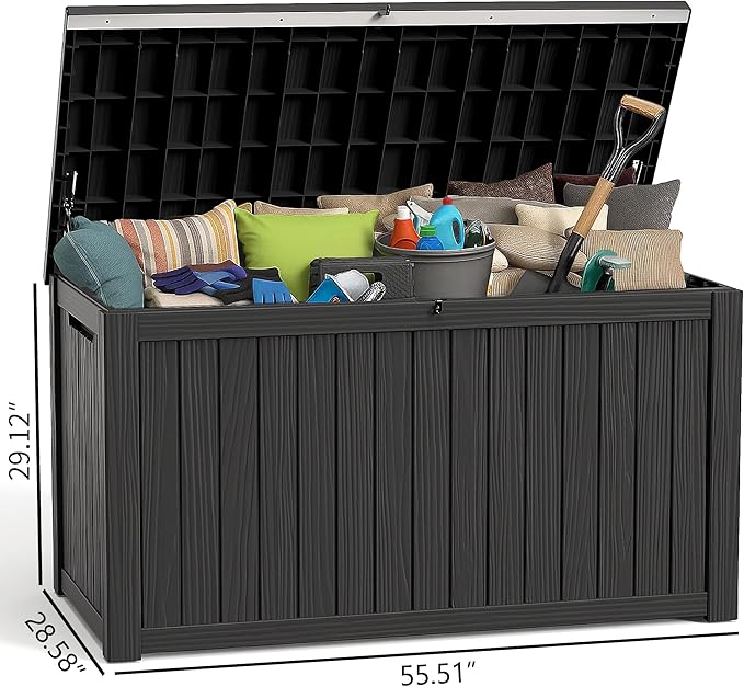 190 Gallon Deck Box Large Outdoor Storage Box Waterproof for Patio Furniture,Outdoor Cushions,Garden Tools and Pool Supplies,Weatherproof(Black,190Gallon)